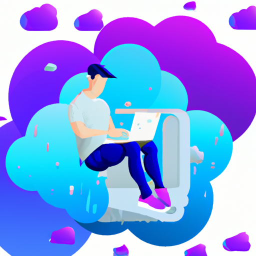 תמונה של אדם עובד על מחשב נייד עם רקע בצורת ענן, הממחיש את השימוש בשירותי ענן