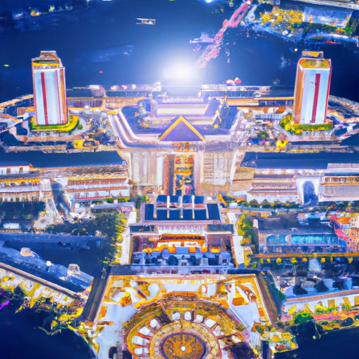 1. נוף מלכותי של הארכיטקטורה המפוארת של מלון יוקרה בבנגקוק.